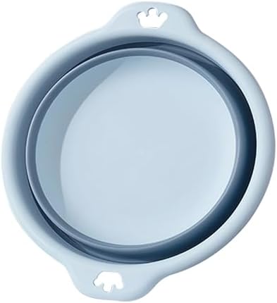 Collapsible Wash Basin, Round Folding Washing Bin Bucket for Cleaning with 1 Hook, Travel Outdoor Portable Washing Tub, Basins for Laundry, RV, Camping, Travel, Marine, BBQ (Light Blue, M)