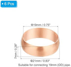 PATIKIL 19mm Tube OD Compression Sleeves Ferrules, 6pcs Copper Ferrule Fitting Compression Fitting Assortment Kit for Air Water Gas