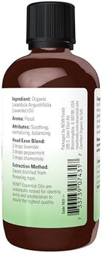 NOW Essential Oils, Organic Lavender Oil, Soothing Aromatherapy Scent, Steam Distilled, 100% Pure, Vegan, Child Resistant Cap, 4-Ounce