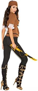 EM9098 - Treasure Pirate - 4 pc. Sexy Women's Costume Includes Short Sleeve top with lace Trim, Pants, Belt and Head Scarf