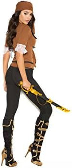 EM9098 - Treasure Pirate - 4 pc. Sexy Women's Costume Includes Short Sleeve top with lace Trim, Pants, Belt and Head Scarf