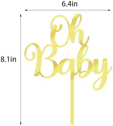 Oh Baby Cake Topper, Golden Acrylic Baby shower Party Cake Decoration, baby Baptism or Gender Reveal Party Cake Decoration