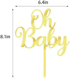 Oh Baby Cake Topper, Golden Acrylic Baby shower Party Cake Decoration, baby Baptism or Gender Reveal Party Cake Decoration