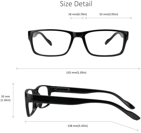 VisionGlobal 4 Pairs Reading Glasses, Computer Reading Glasses for Women and Men, Fashion Square Eyewear Frame(4 Black,+2.00)