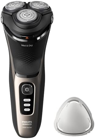 Philips Norelco Shaver 3000 Series, Wet and Dry Electric Shaver, P-Cap, Travel Pouch, Ash Gold, Model S3242/90