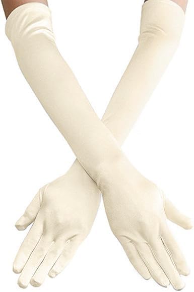 Lansian Long Opera Party Gloves for Women 1920s 20s Satin Gloves Costumes Elbow Length Bridal Evening Dress, 21 inches