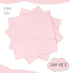 100 pcs 2-Ply Light Pink Napkins Folded 5 x 5 inch Disposable Cocktail Napkins Paper Napkins for Dinner Wedding Party Beverage Napkins