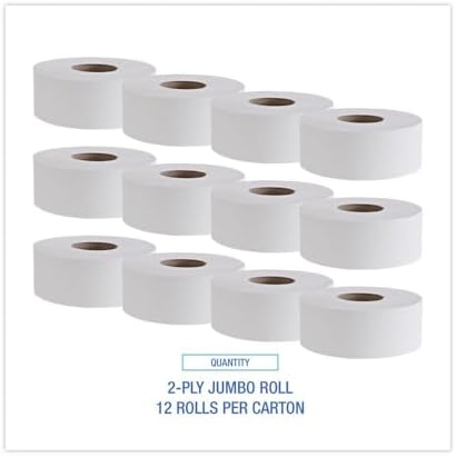 Boardwalk 410323 Jumbo Roll Bathroom Tissue 2-Ply White 3.4-Inch x 1000 ft 12 Rolls/Carton