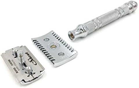 Parker Open Comb Double Edge Safety Razor – Heavyweight Chrome Handle for Closer Shaves – Includes 5 Razor Blades – Ideal for Men with Thick or Coarse Beards (24C-Chrome)