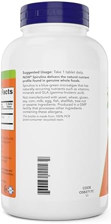 NOW Foods Organic Spirulina 1000mg Tablets - 300 Count - Non-GMO, Super Green Whole Food Supplement - Double Strength