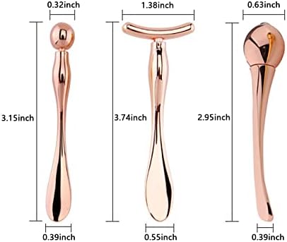 BetterJonny 3Pcs Metal Eye Cream Applicator Roller Wand Stick, Cosmetics Spoon Eye Cream Massager Wand Girls Women Facial Massager for Fatigue Relief Reduce Puffiness (Rose Gold)