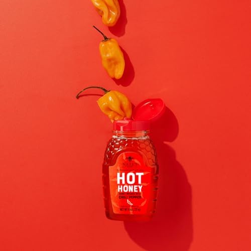 Nate's Hot Honey - 100% Pure Honey Infused with Habanero Chili Pepper Flakes, Award-winning Taste - 8 oz Squeeze Bottle
