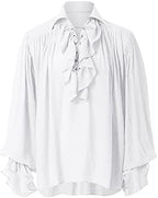 Mens Pirate Shirt Renaissance Victorian Vampire Steampunk Halloween Retro Shirts Gothic Medieval Lace Up Costume