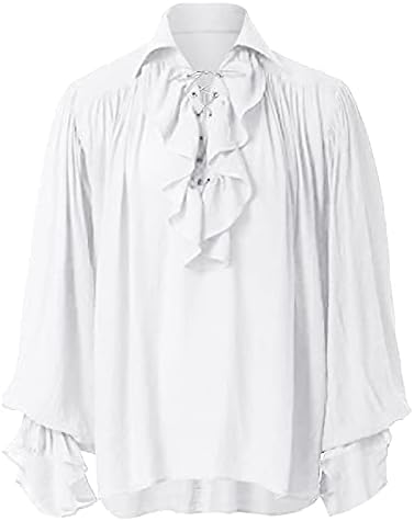 Mens Pirate Shirt Renaissance Victorian Vampire Steampunk Halloween Retro Shirts Gothic Medieval Lace Up Costume