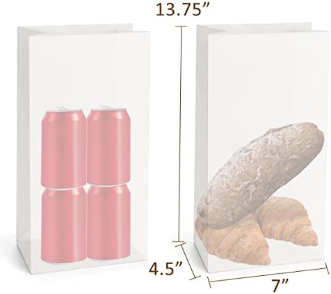 SHOPDAY 12lb Paper Lunch Bags 100 Pack 7x4.5x13.75" Kraft White Paper Bags Grocery Bag Bulk, Bread Bag Sack Lunch Bags Snack Bags