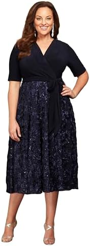 Alex Evenings Tea Length Mother of the Bride Dress With Rosette Lace Detail
