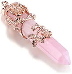 Jovivi Flower Wrapped Natural Healing Crystal Pointed Necklace Hexagonal Prism Gemstone Pendant Pendulum Necklace Reiki Jewelry Quartz for Women Men