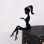 12 PCS High Heel Girl Cake Toppers Sitting Girl Silhouette Acrylic Cupcake Topper Happy Birthday Cake Topper Engagement Cake Toppers Decorations for Various Birthday Party Anniversary