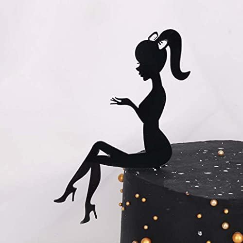 12 PCS High Heel Girl Cake Toppers Sitting Girl Silhouette Acrylic Cupcake Topper Happy Birthday Cake Topper Engagement Cake Toppers Decorations for Various Birthday Party Anniversary