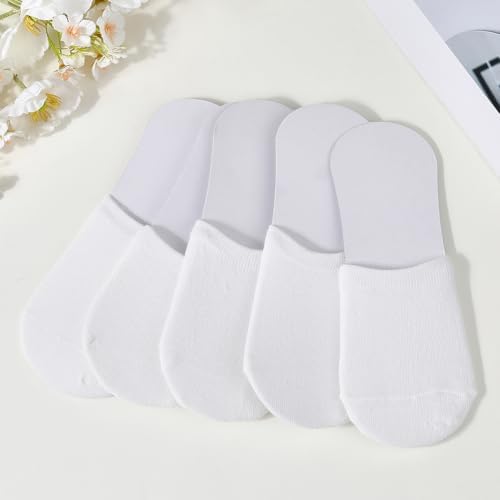 5 Pairs Premium Cotton White Mule Socks Toe Topper No Show Liner Backless Half Socks Breathable Polycotton Seamless Non Slip Hidden Toe Covers for Women Clogs Mules Shoes