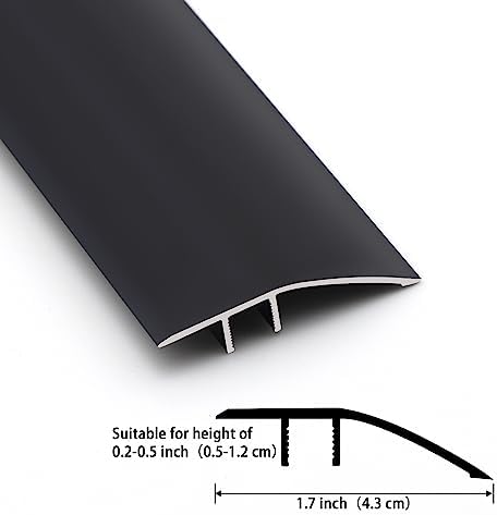 Gaahing Aluminum Floor Transition Threshold Strip, Bridge The Height Gap Between 0.2 to 0.5 inches for Doorway Ramp Tiles Laminate Planks (35.4in x 1.7in, Matte Black)