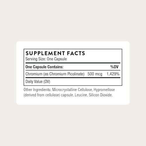 THORNE - Chromium Picolinate - Essential Mineral Supplement for Healthy Metabolism Support - Supports Carbohydrate Cravings* - Third-Party Certified - Dairy, Soy & Gluten-Free - 60 Capsules