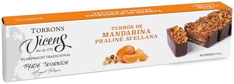 Vicens Natura Collection Tangerine Nougat with Hazelnut Praline – 300g (10.58 oz) Bar – Spanish Gourmet Turrón