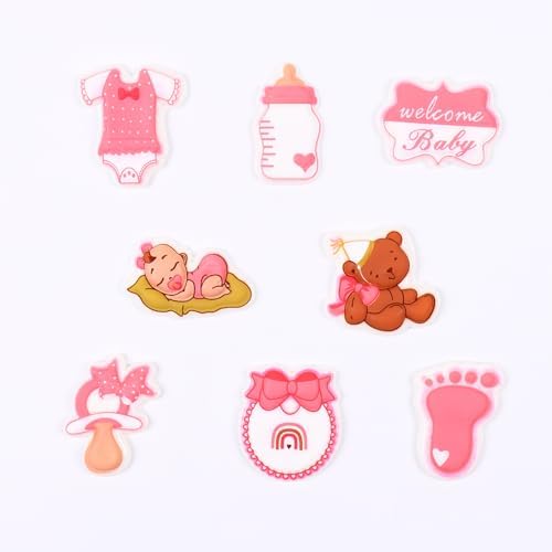 Edible Baby Shower Cake Decorations 8 Count Royal Icing Decorations Sugar Cake Toppers for Reveal Party Baking Cupcakes Ice Cream Cookies Birthday Cake