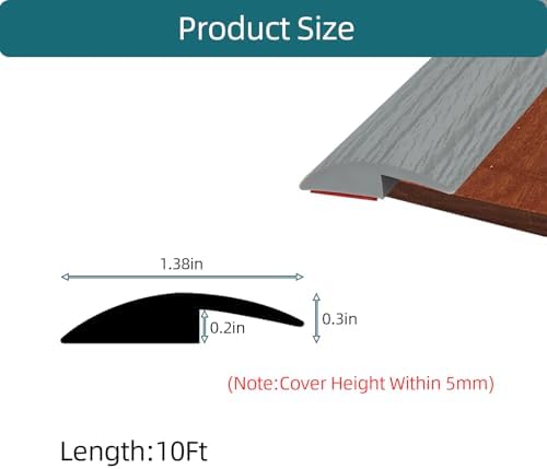 Carpet Floor Transition Strip, Self-Adhesive Carpet to Tile Transition Edging Trim Suitable for Door Threshold/Wood Floor, Cover Height Within 5mm – Gray(10Ft)