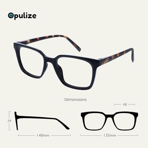 OPULIZE KOI Reading glasses for Women Men,Scratch Resistant Large Rectangular frame with spring Hinges, Black +2 (Pack of 1)