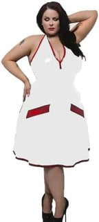 Halter Sleeveless Pleated Dress Women Glossy PVC Leather Backless Deep V Neck Flare Midi Dress Party Clubwear Vestidos