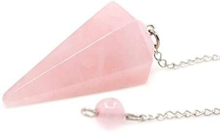 Justinstones Natural Rose Quartz Crystal Gemstone Hexagonal Pointed Reiki Chakra Pendant Pendulum