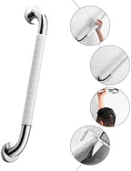 White 40cm Stainless Steel Bathroom Handrail Safety Grab Bar with Non-Slip Surface, Armrest for Elderly and Disabled, Wall-Mounted Bath Support Handle for Shower and Bathtub