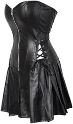 Jutrisujo Leather Corset Dress Skirt Zipzer Women's Sexy Punk Rock Gothic Bustier Lingerie Renaissance Pirate Green