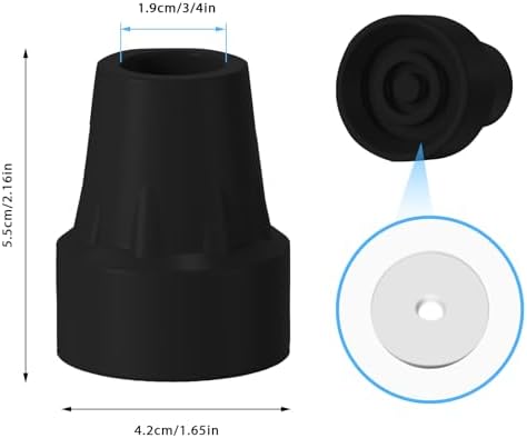 4 Pack Replacement Rubber Cane Tips 3/4 Inch Heavy Duty Rubber Crutch Tips Non Slip Walker Tips for Walkers Commodes Shower Chairs Canes Leg (Black)