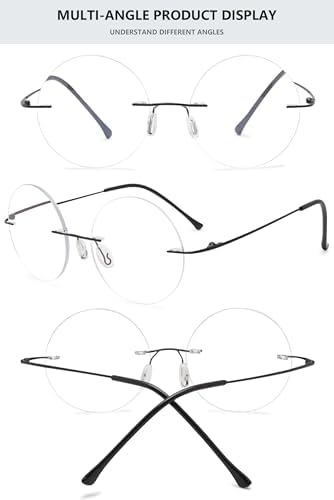 Round Rimless Reading Glasses Anti Blue Light Blocking Readers Women Men Titanium Frameless Eyeglasses Eyewear