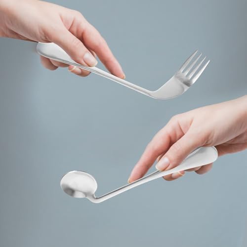 Adaptive Spoon 1 Set Adaptive Utensils for Elderly Right Handed Angled Spoons and Fork Stainless Steel Self-Feeding Curved Utensil Anti Shake Eating Silverware for Adults People