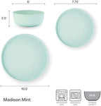Mikasa Madison Pastel Bone China Lightweight Chip Resistant 12 Piece Dinnerware Set, Mint Green