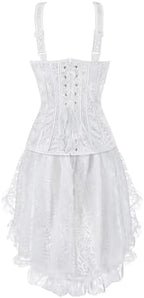 White Underbust Corset Dress Top Skirt Set Plus Size zipper Lace up Women