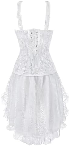 White Underbust Corset Dress Top Skirt Set Plus Size zipper Lace up Women