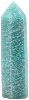 Angelstones Natural Blue Amazonite Gemstone Healing Crystal Hexagonal Pointed Reiki Chakra Faceted Prism Wand Carved Stone Figurine Home Decor