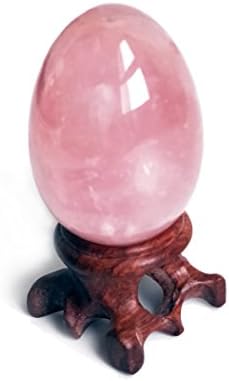 Polar Jade Rose Quartz Gemstone Egg Sphere with Wooden Stand for Healing Meditation Chakra Balancing and Home Decoration (L Size)