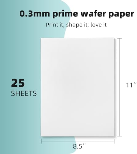 Wafer Paper for Edible Printing - 25 Pack Letter Size (8.5" x 11", 0.3 mm). Food Grade Wafer Sheets for Custom Cake Toppers & Decorations