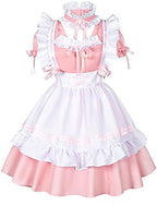 Wannsee Anime French Maid Apron Lolita Fancy Dress Cosplay Costume Furry Cat Ear Gloves Socks set(Pink S)