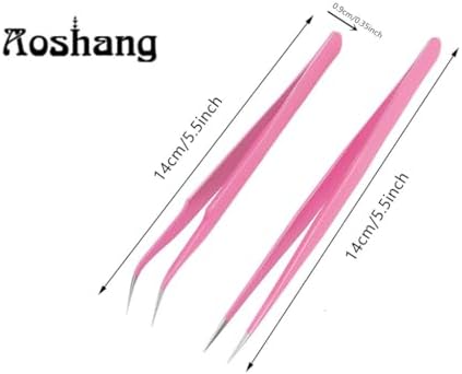 Aoshang 2PCS Stainless Steel Straight and Curved Tip Tweezers Nippers for Eyelash Extensions and Nail Art Sticker Rhinestone Eyelash Picker Acrylic Gel Nail DIY Art