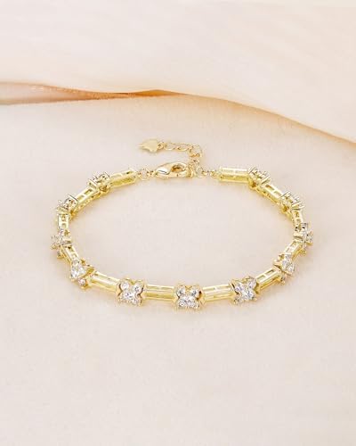 TIGRADE 14K Gold Plated Bracelet for Women Dainty Cubic Zirconia Adjustable Link Chain Bracelets for Lover Mom Friends Size 6.5-7.5 Inch
