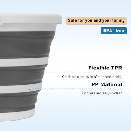 Gronivex Collapsible Bucket 2.6 Gallon, Portable & Space-Saving for Car Wash, Camping, RV, Multi-Purpose Cleaning Bucket, BPA Free