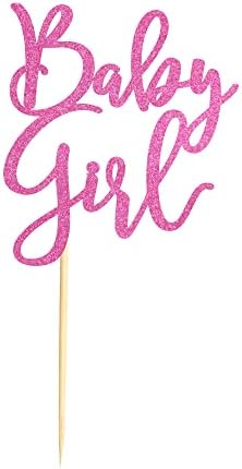Baby Girl Cake Topper for Baby Shower or Newborn Cake Picks, Gender Reveal Party Decorations- Pink Glitter