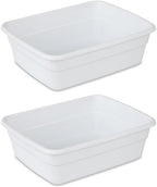 Plastic Wash Tub Dishpan Basin and Foot Bath for Soaking Feet, Laundry Hand Wash Bucket, Dish Pans for Washing and Storage Cleaning Supplies - 8 Qt - Heavy Duty - 2pack (White)