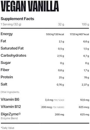 Supplements Vegan Vanilla Protein Powder Plant Based, Unsweetened, Dairy-Free, Gluten Free 15 Servings, 18oz